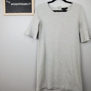 Tahari Soft Gray/White Bell Sleeved Dress